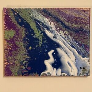 Abstract Canvas Art with Purple, Green, and White Swirls-Hand Made